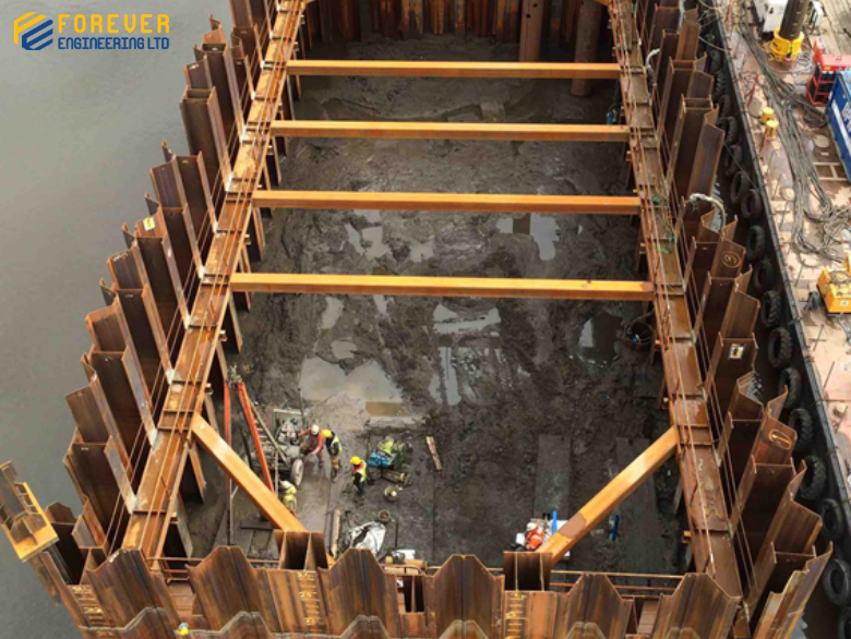 Sheet pile cofferdam construction